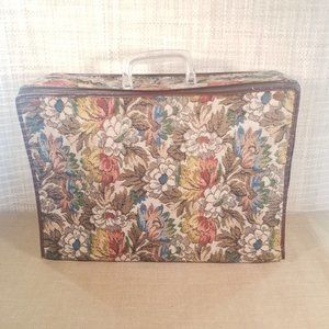 Vintage Tapestry Luggage, Collapsible Suitcase Folding Lucite handle